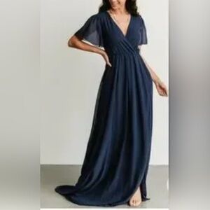 Baltic Born Navy Bow Belted Maxi Slit Front Surplice Dress Navy Blue Medium